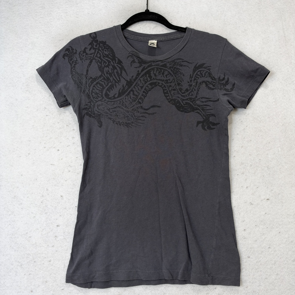 Otomix T-Shirt Womens Medium Gray Dragon Graphic 100% Cotton Short Sleeve Slim